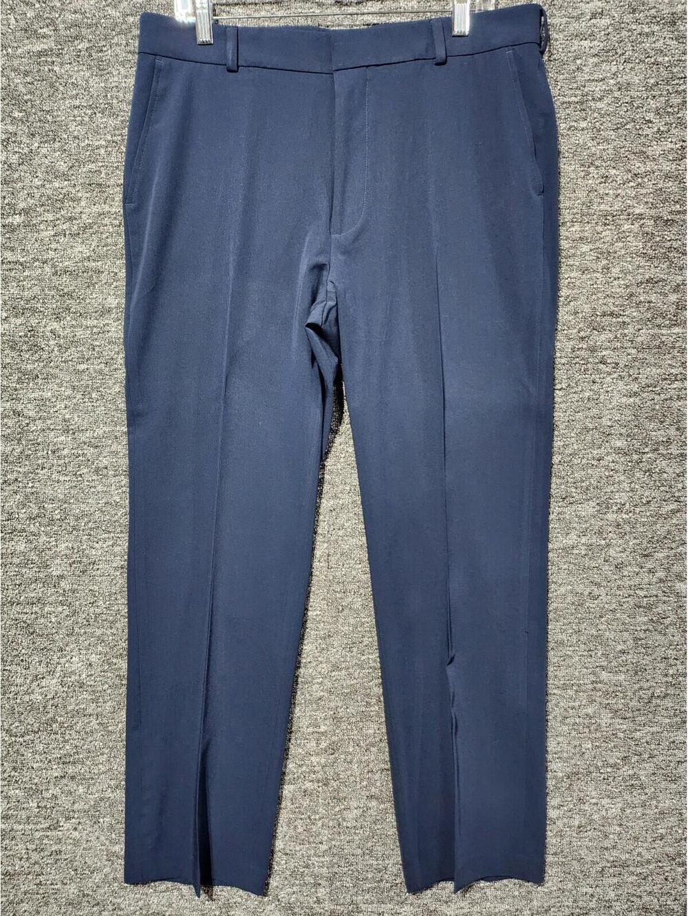 George Men's Flat Front Straight Leg Navy Blue Dress Pants Polyester Rayon 34